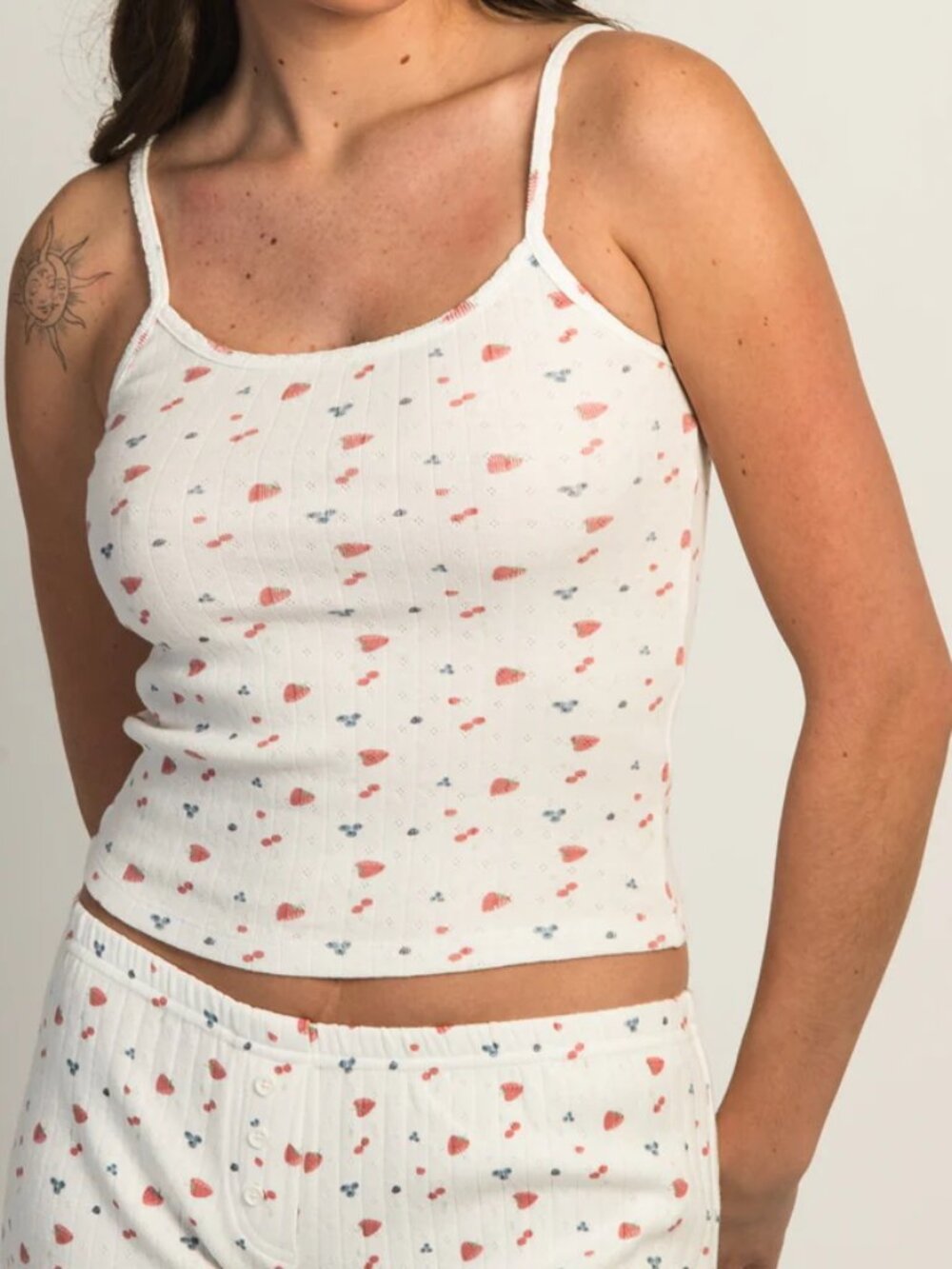 🍓 Harlow Payton Pointelle Fruit Print Tank Top Cami 100% Cotton